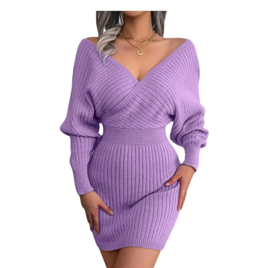 Cross V-Neck Bat Sleeve Dress